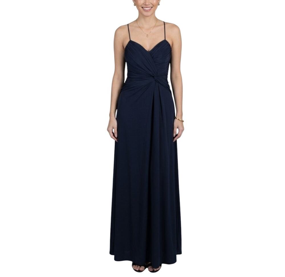 Julia Jordan Twist Front Jersey Gown Navy Blue Women Size 10 NWOT